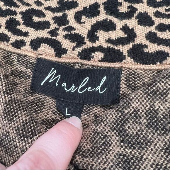 Marled Leopard Print Knit Jacket Snap Button Size Large Balloon Sleeve Collared - Picture 8 of 13